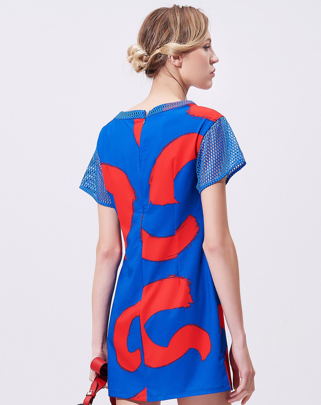 cendile真丝女装专场 蓝色时尚逗号印花塑腰连衣裙