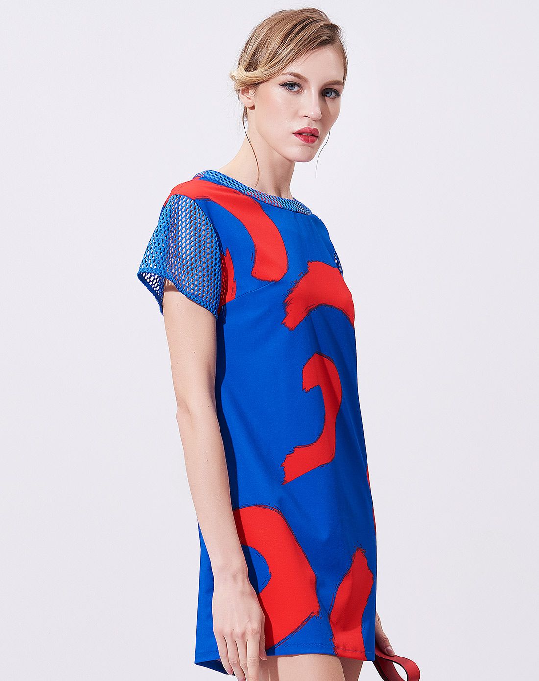 cendile真丝女装专场 蓝色时尚逗号印花塑腰连衣裙