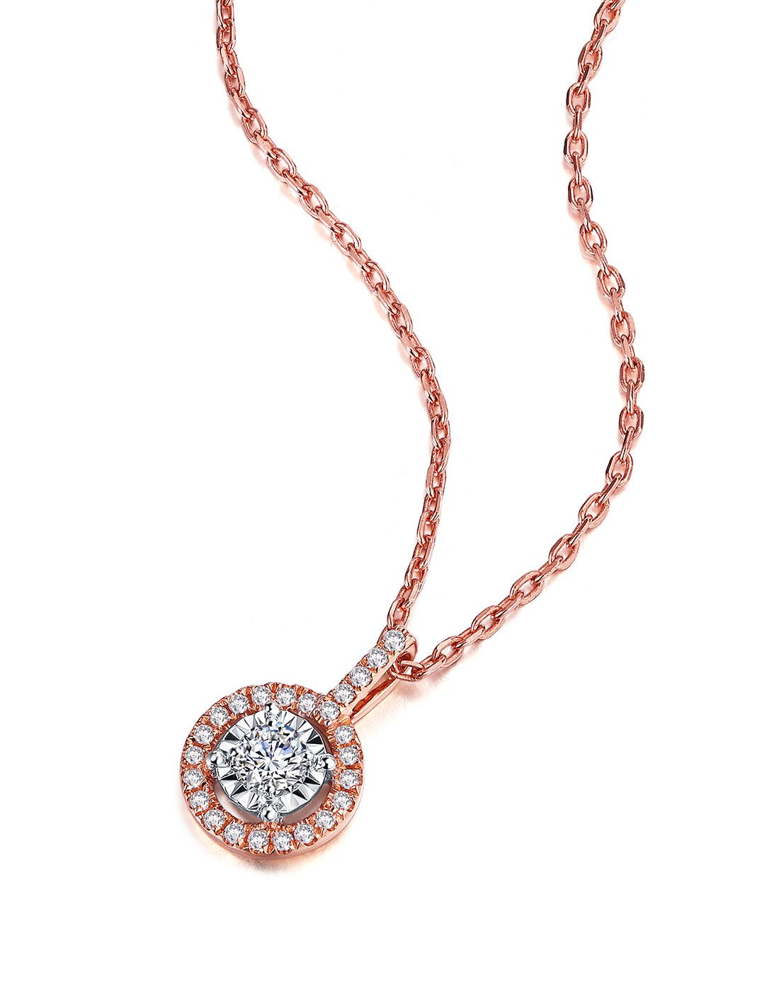 珂兰钻石 18k彩金车花片工艺钻石吊坠