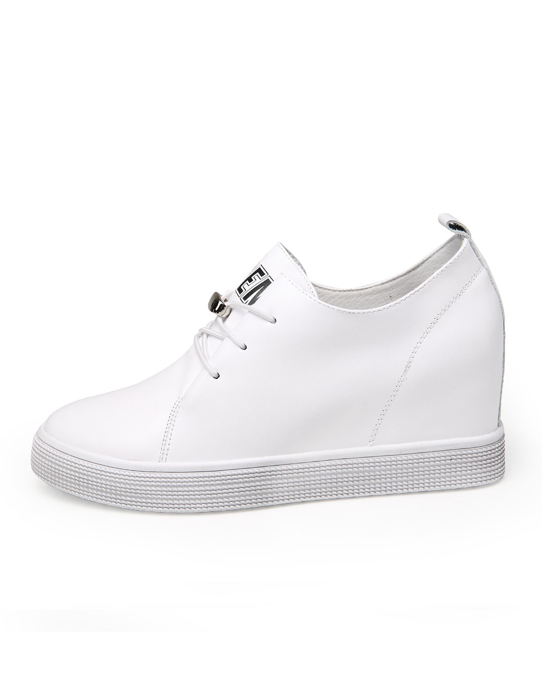 白色牛皮鞋面松紧拉扣百搭内增高休闲板鞋