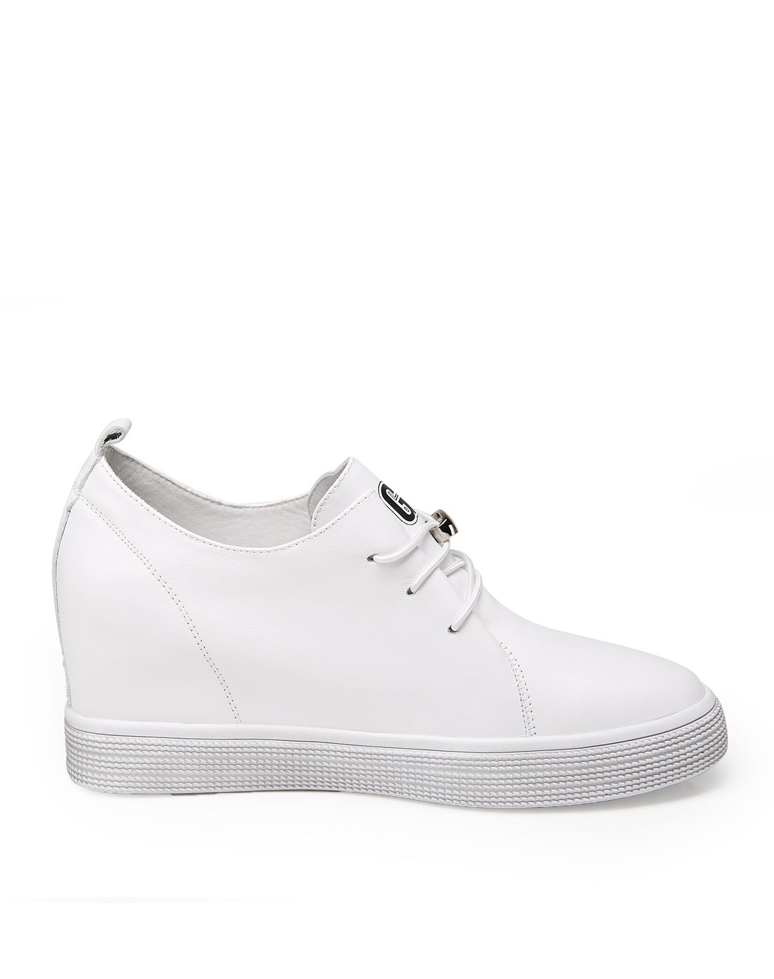 白色牛皮鞋面松紧拉扣百搭内增高休闲板鞋