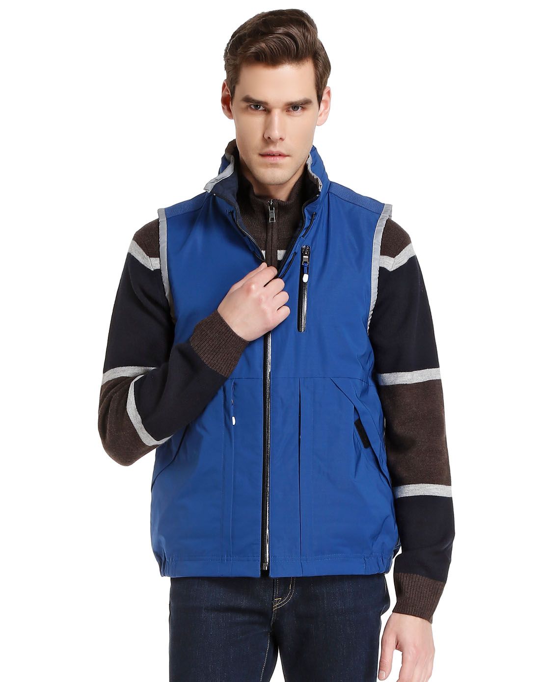 男款蓝色都市休闲双面穿马甲