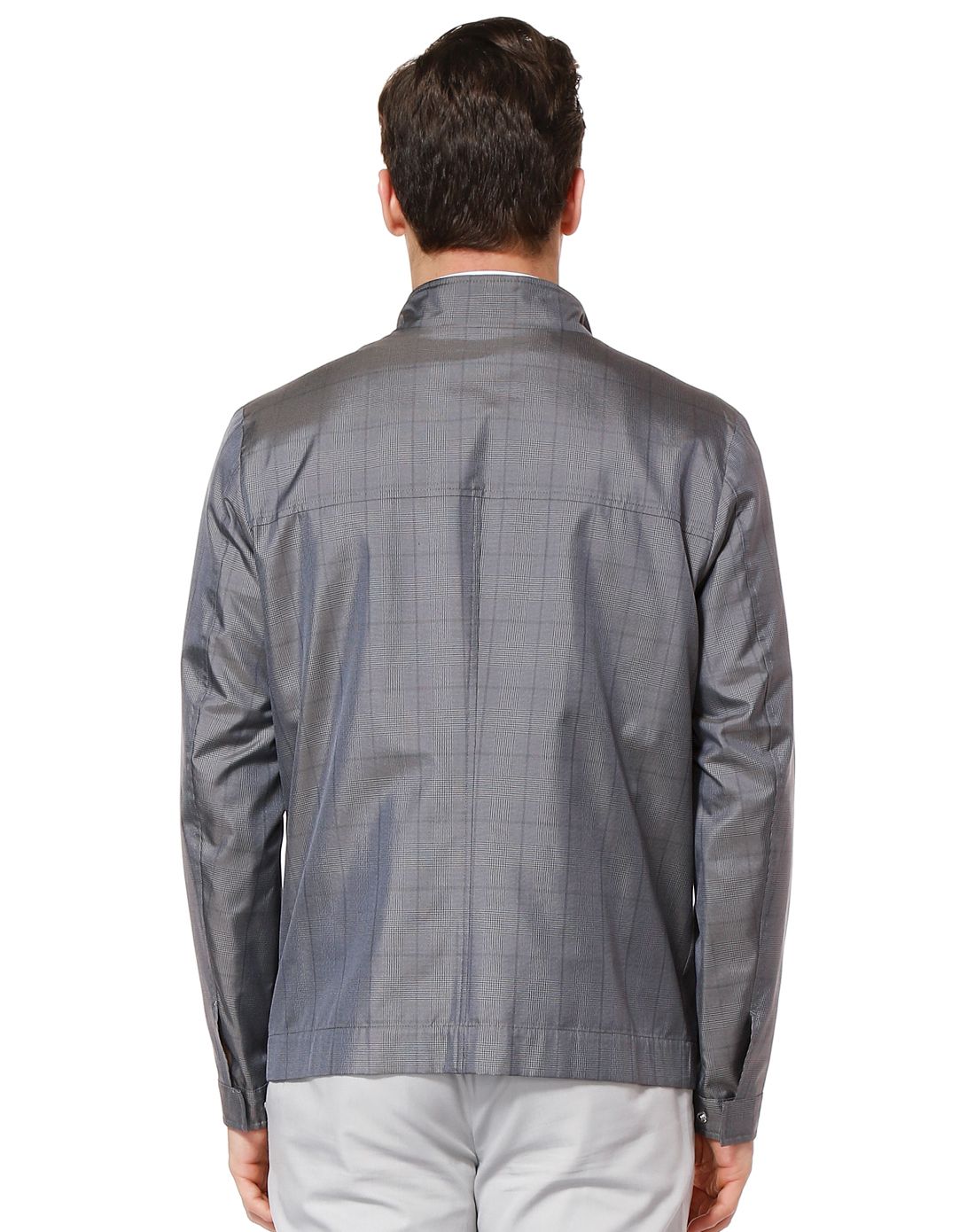 银灰蓝色经典休闲拉链长袖外套