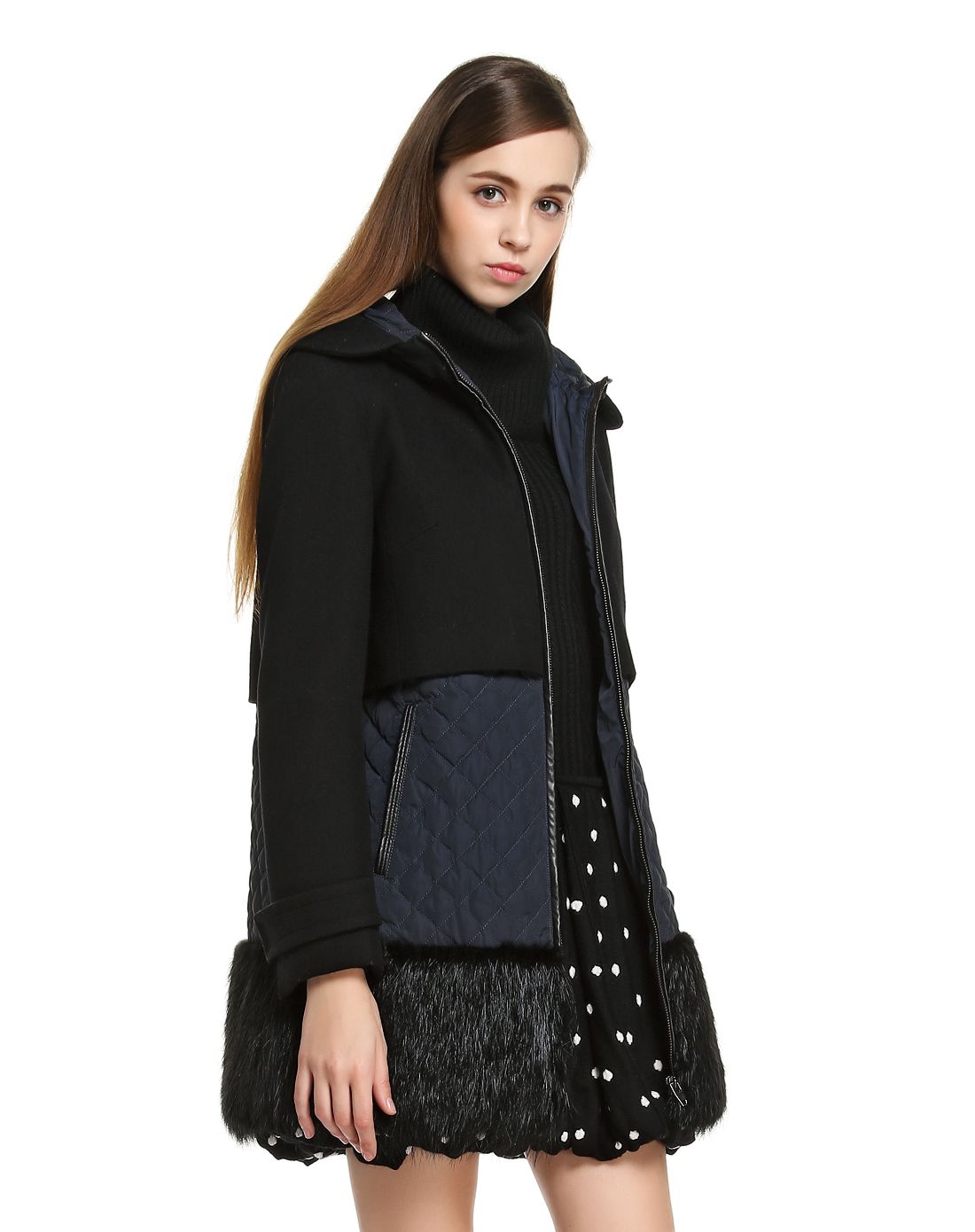 mia mia maison de maxmiya黑/深蓝色简约休闲长袖羽绒服842858h-58