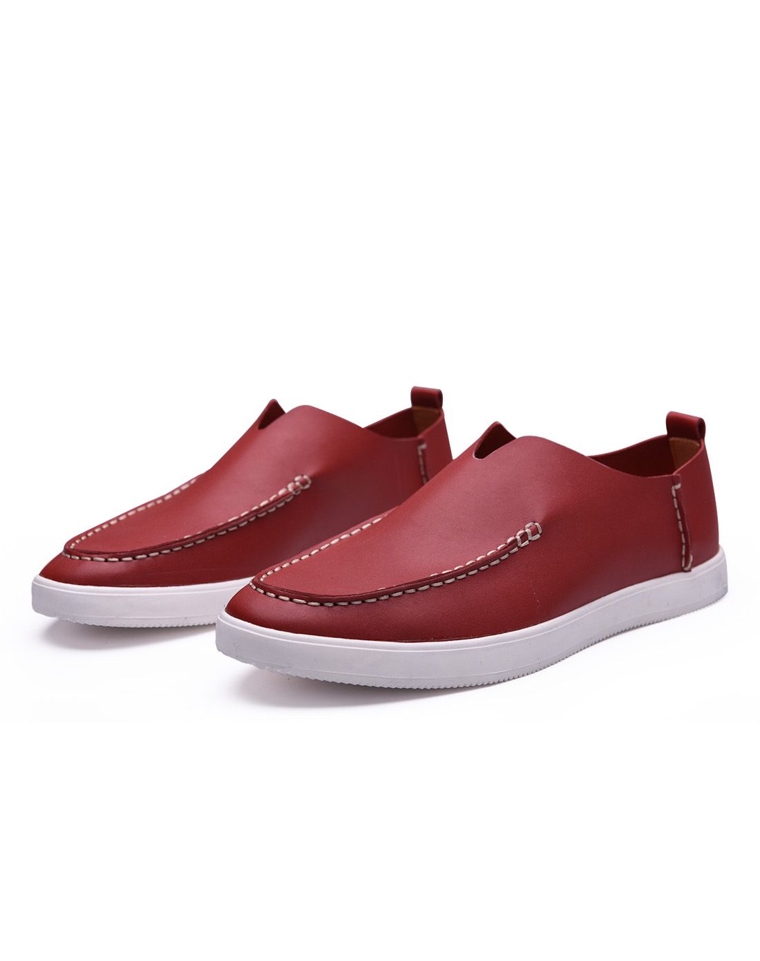 红棕色套脚超纤皮休闲鞋