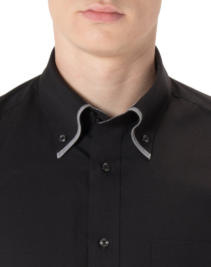 p.s.fa双色纽扣领菱形暗纹商务休闲衬衫