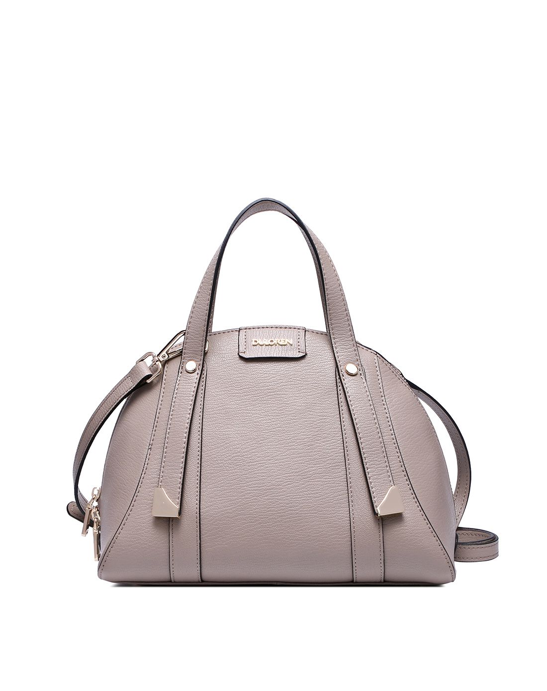 女款灰褐色独特设计牛皮贝壳手提包