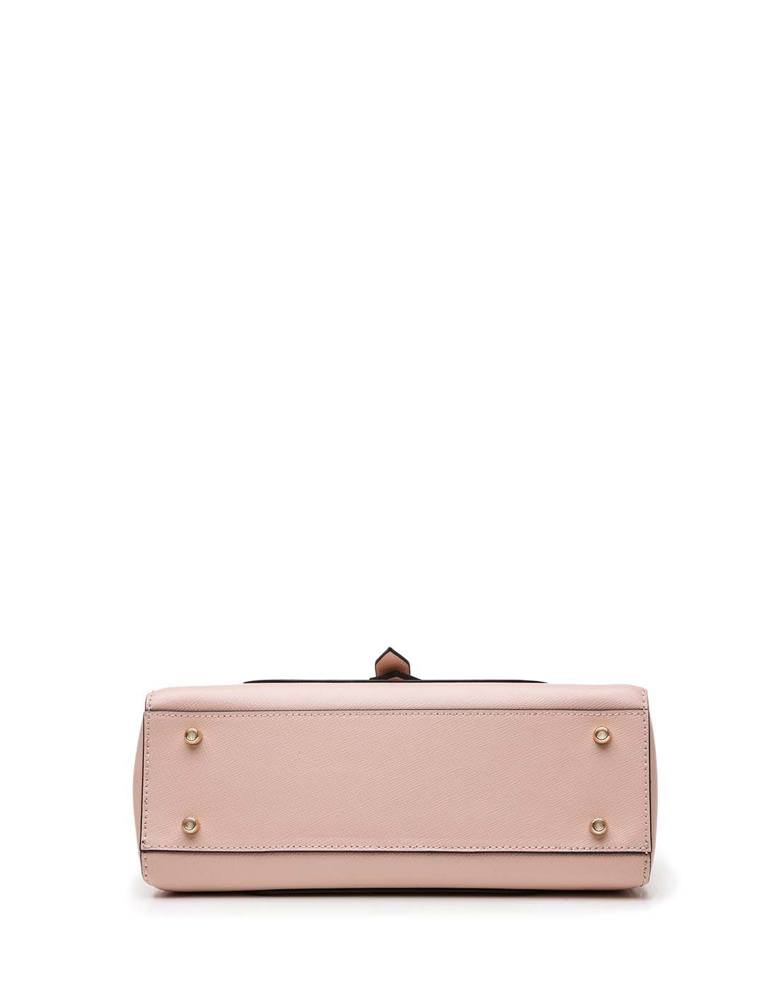 新款浅粉色十字纹牛剖层皮革单肩斜挎包