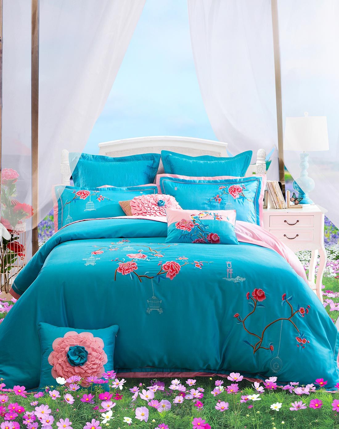 1.8米绣花床单七件套—炫魅锦色