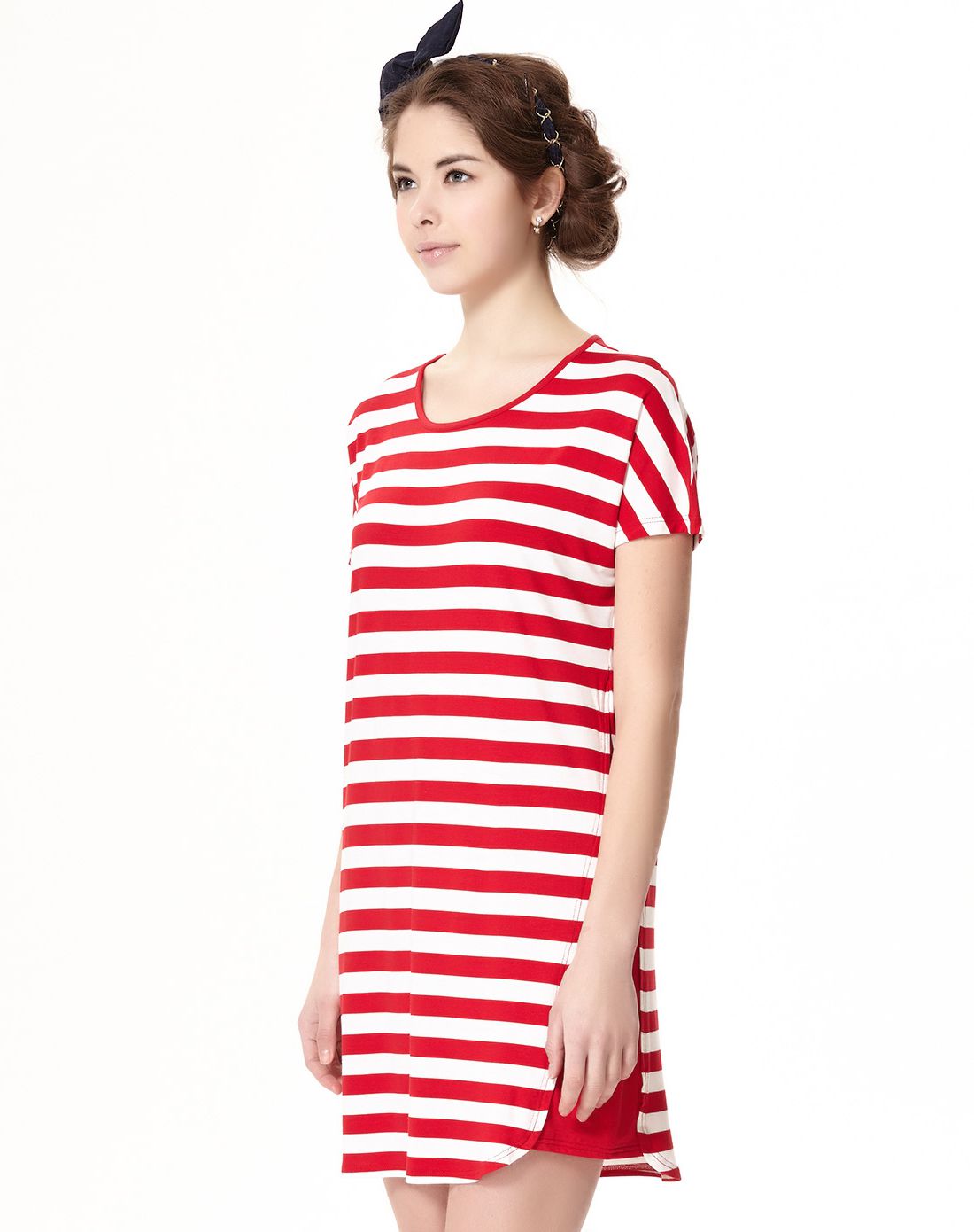 女士红白条家居裙