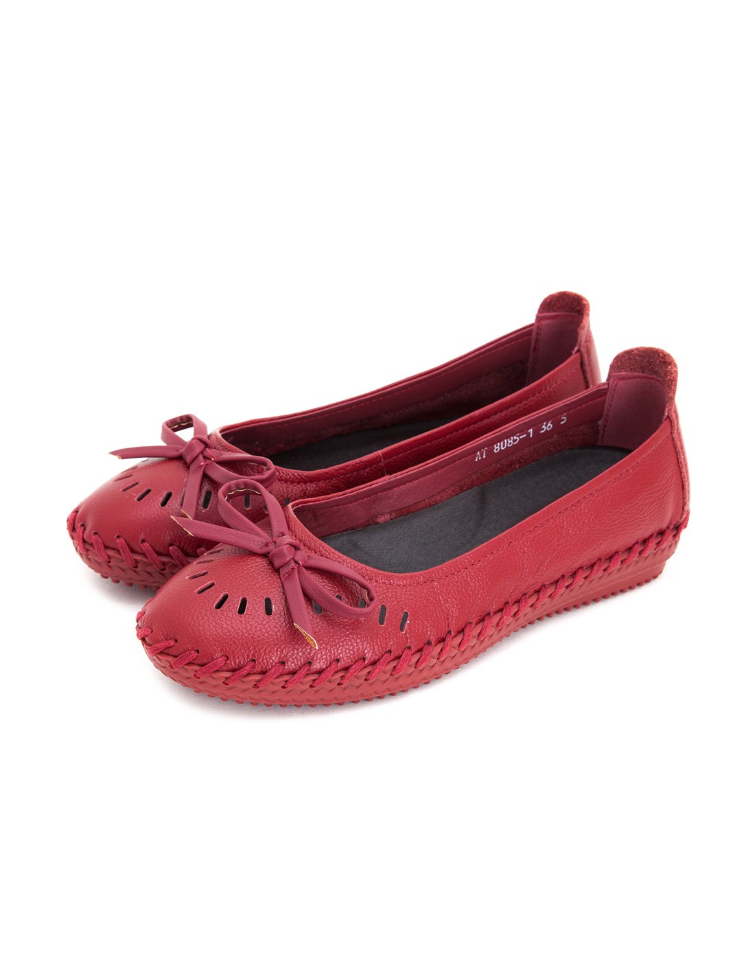 时尚女款中国红头层牛皮单鞋