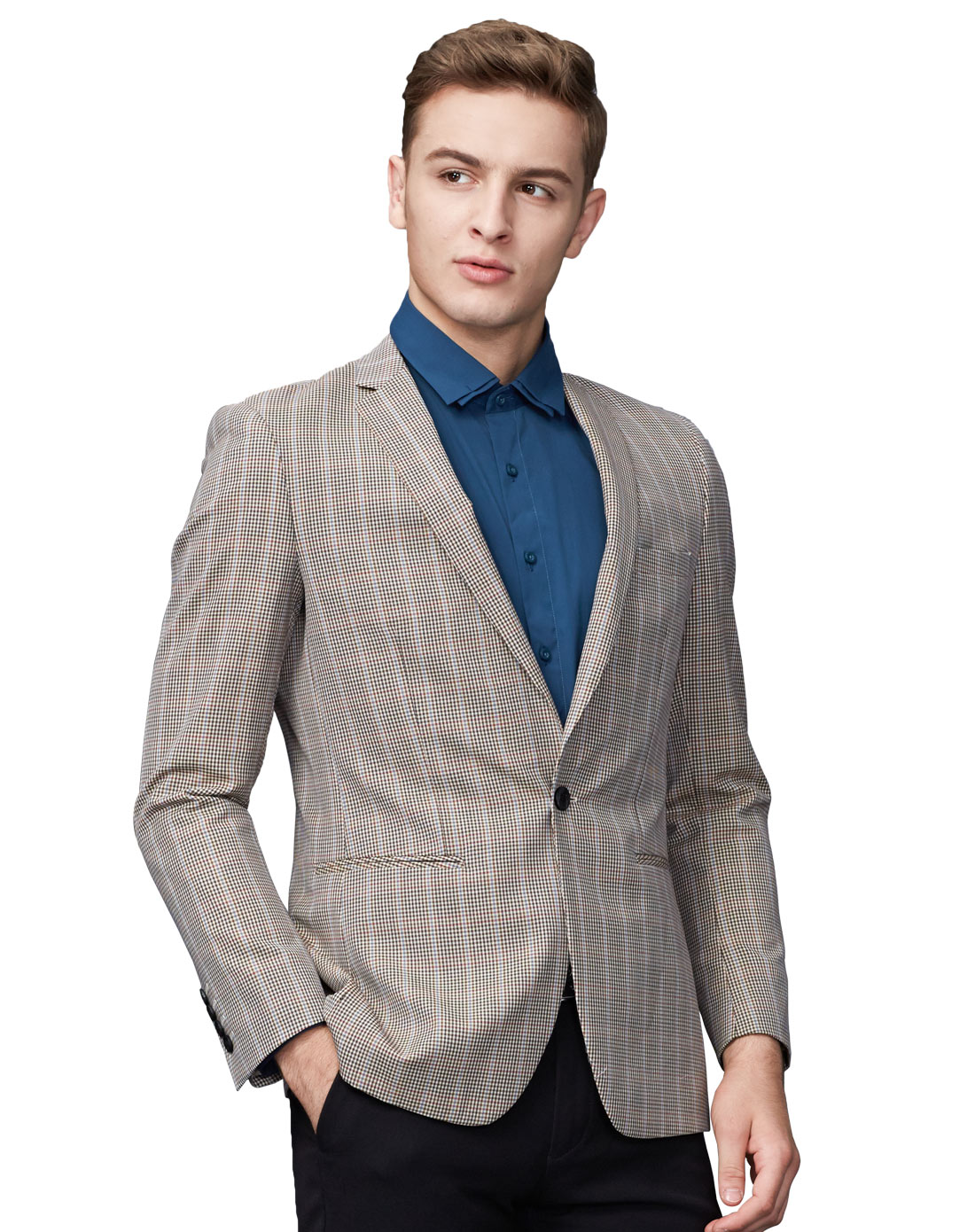 浅咖色格纹优雅大方羊毛休闲单西