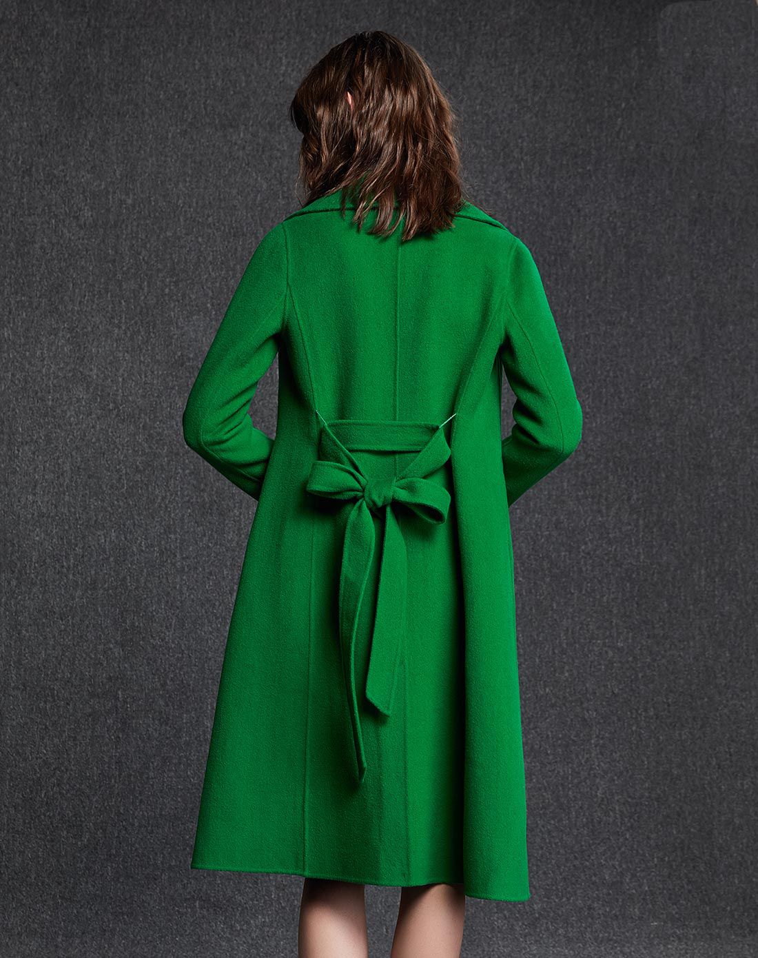 女翠绿色时尚双面呢大衣