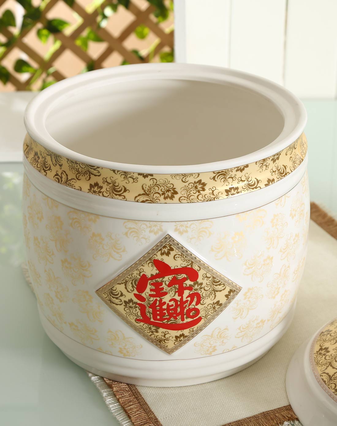 聚财陶瓷米缸5kg(金招财进宝)