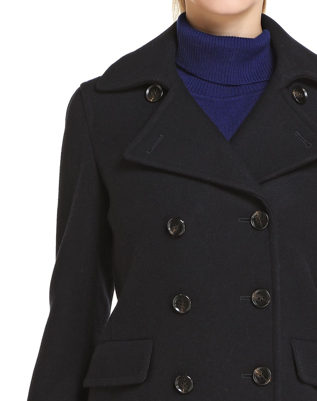 黑藏青色双排扣百搭长袖大衣