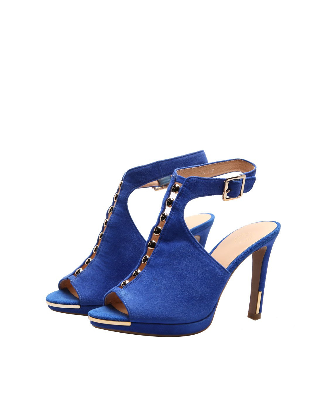 优雅纯色高跟露趾凉鞋宝蓝色