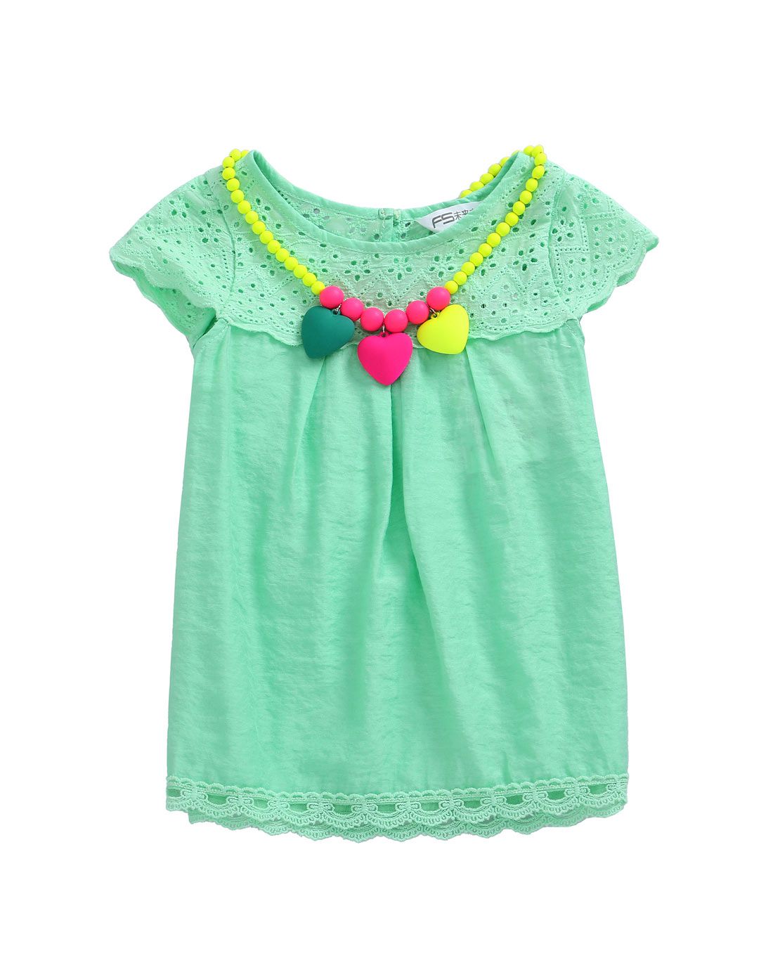 女童浅草绿圆领娃娃衫(水洗)