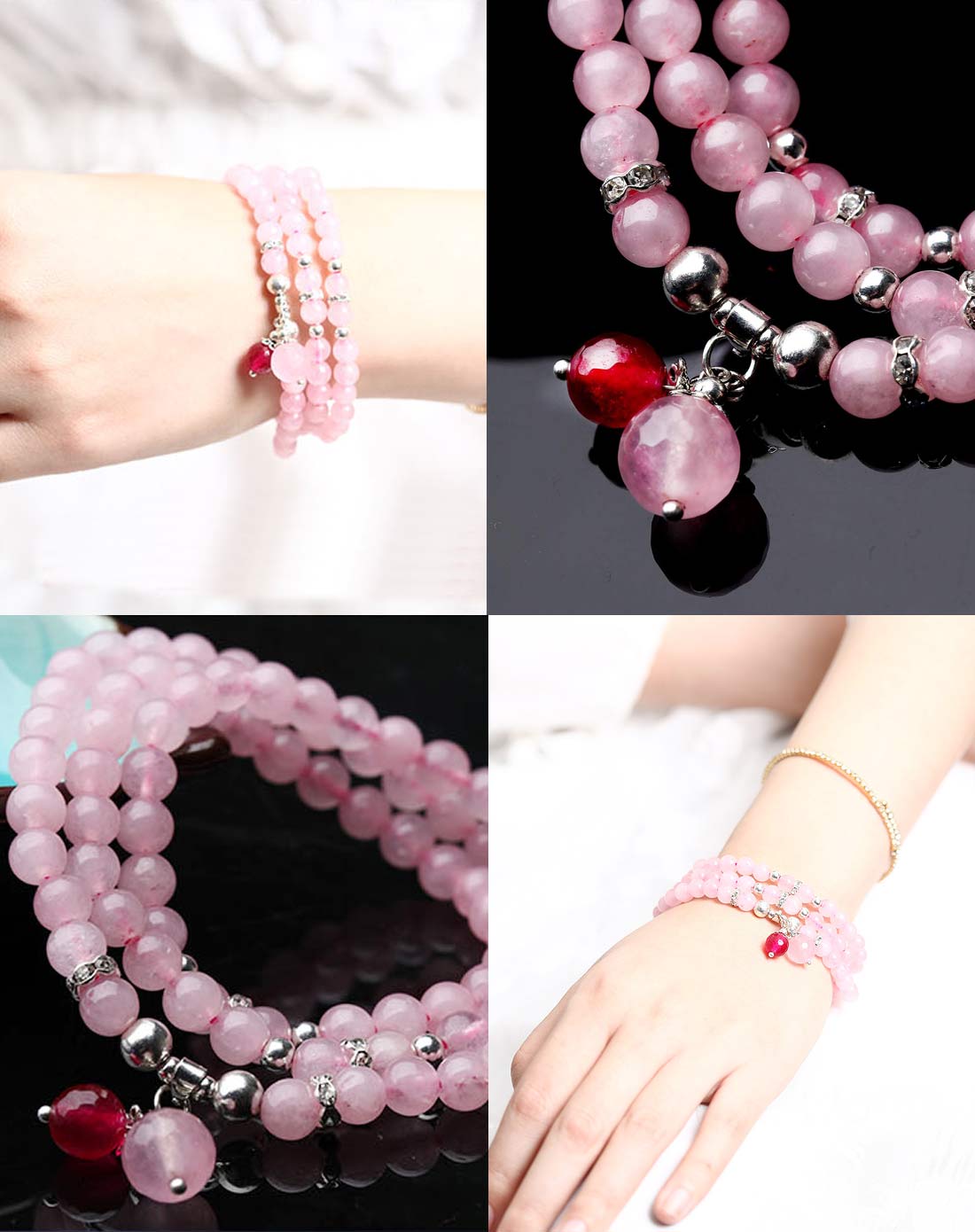 姻缘石-天然粉水晶手链附证书