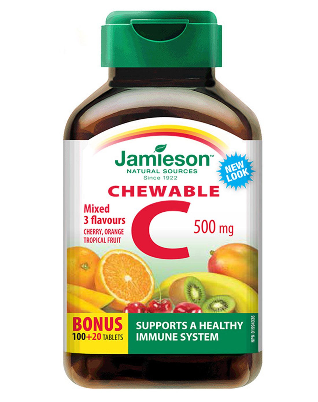 【美白防晒】加拿大jamieson 果粒c混合水果味维生素c咀嚼片 120片