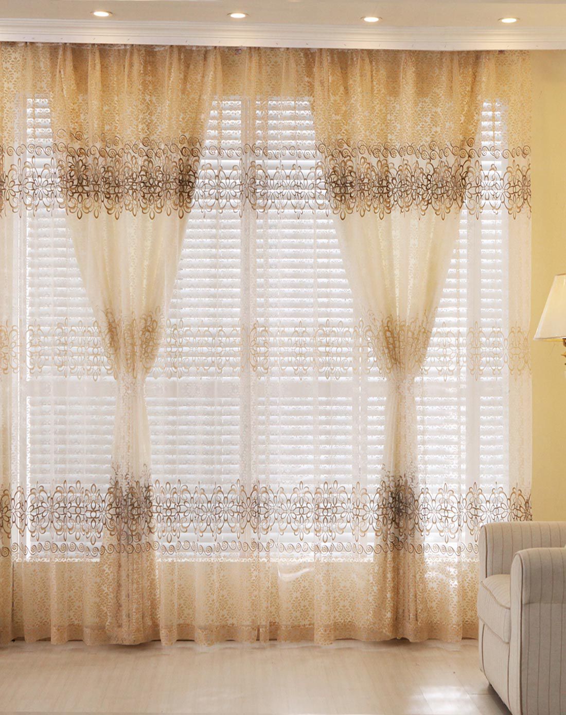 皇家花园印花窗帘杏色3*2.6*2片挂钩 共6米