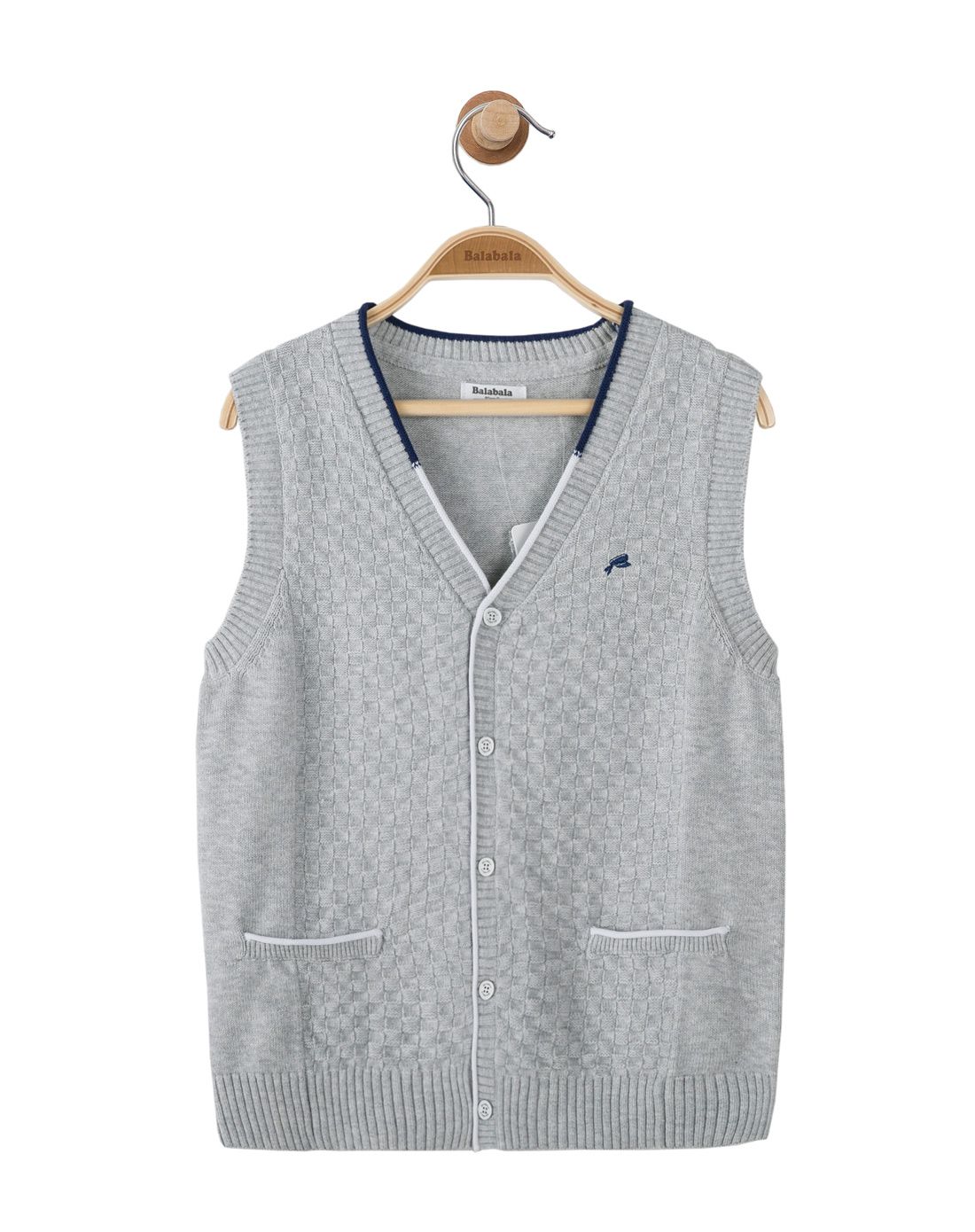 男童浅花灰色开襟针织马甲