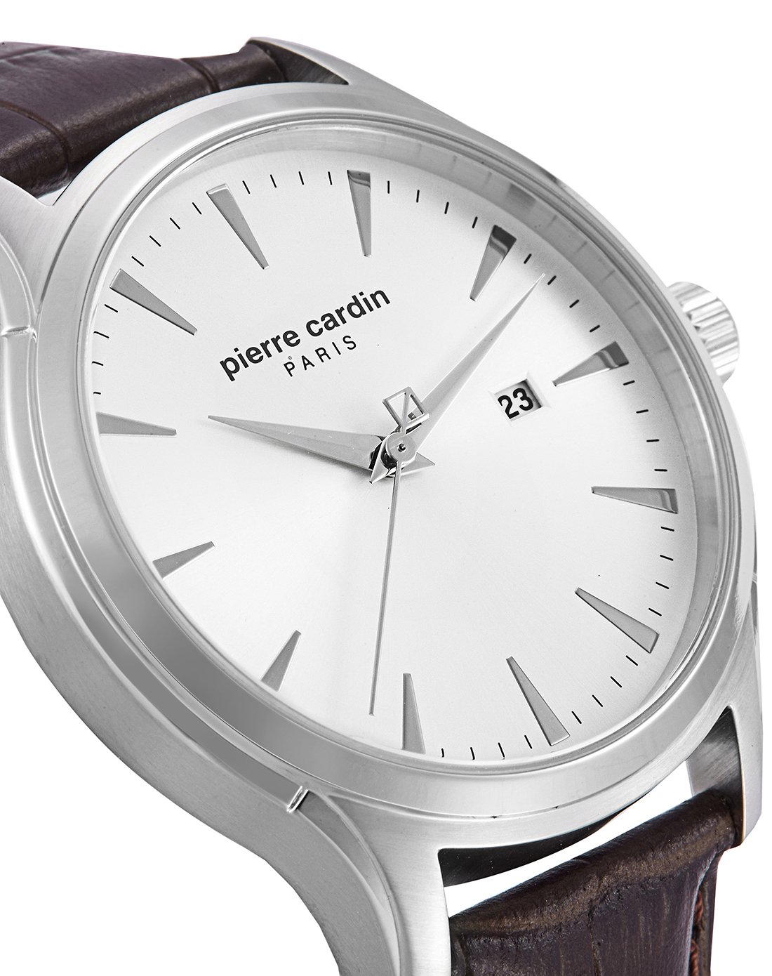 pierre cardin巴黎系列男款简约日历皮带商务石英腕表