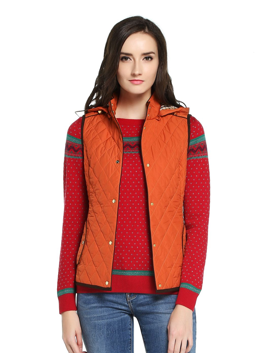 女款橙色时尚百搭棉背心
