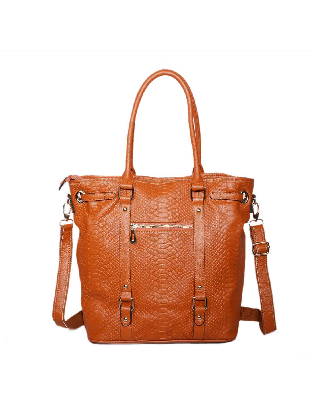 棕色鳄鱼纹真皮手提单肩包