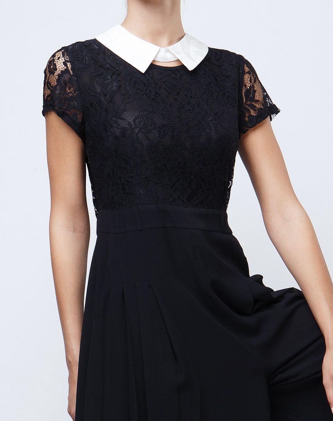 黑色欧美风格真丝短袖连体长裤