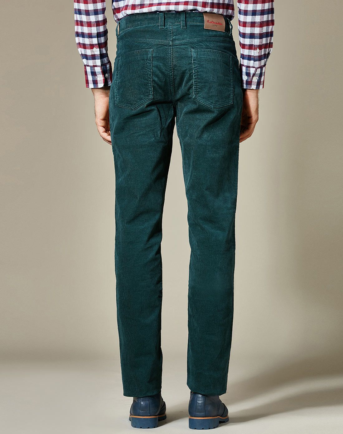 藏绿复古棉质中腰休闲裤