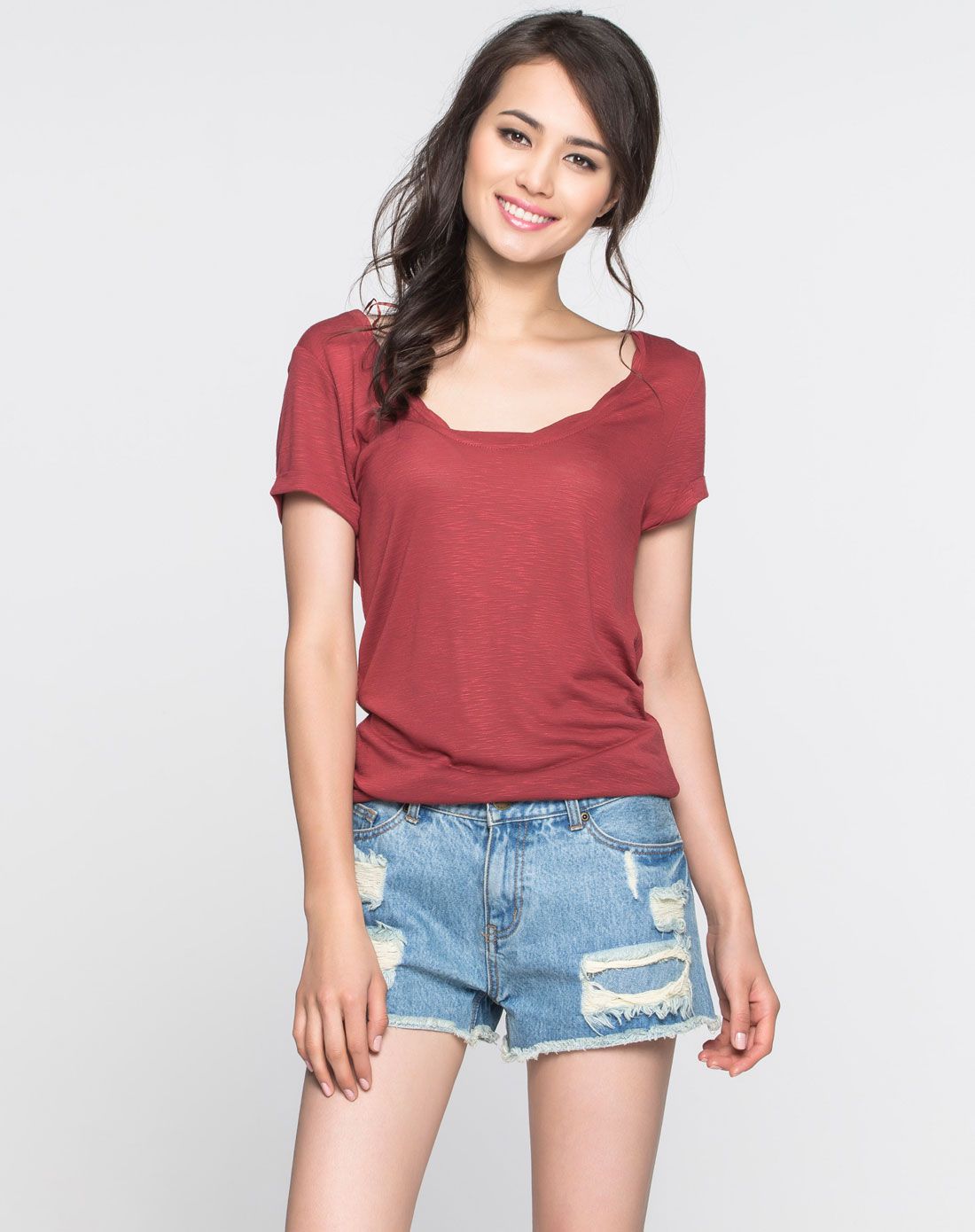 (两件起售)暗红色舒适百搭短袖t恤