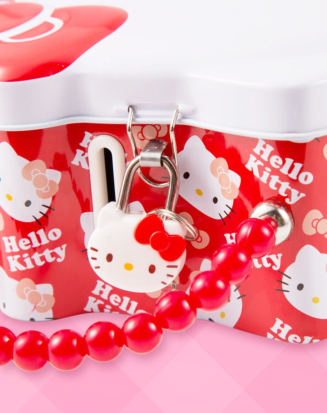 hello kitty 凯蒂猫手提式带锁收纳罐储钱罐-大红色