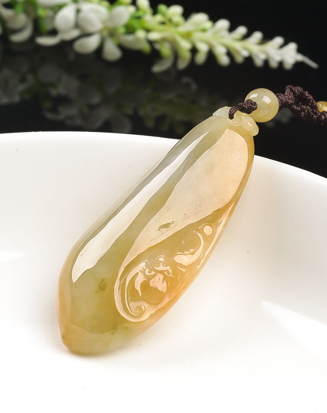 冰透饱满黄翡洪福齐天天然翡翠a货挂件