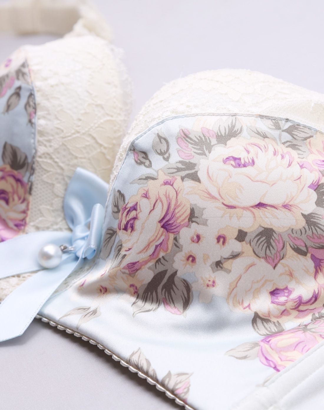 梦芭蒂moonbadi女士内衣专场天蓝色清新牡丹舒适聚拢中模杯文胸mx6583