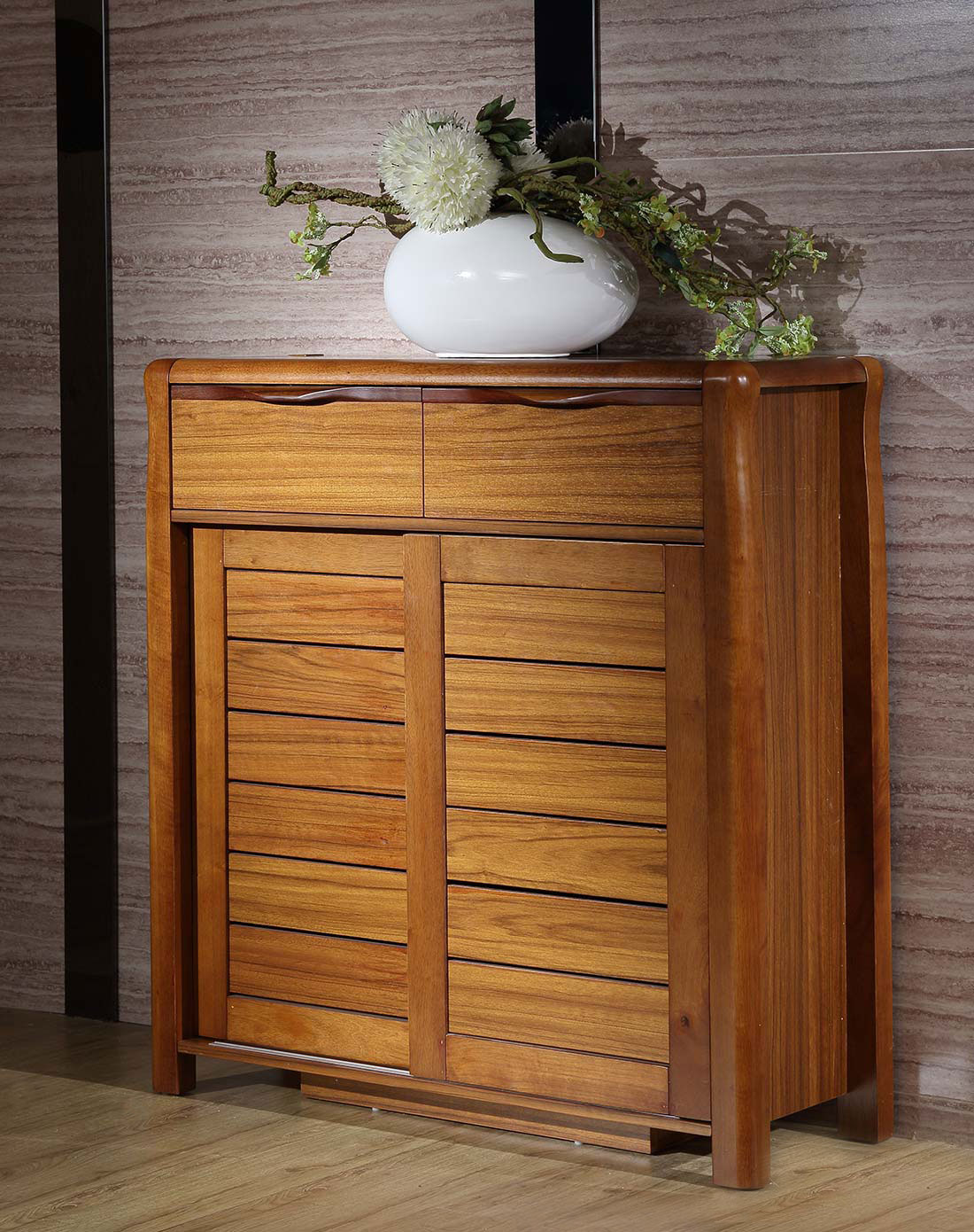 现代简约金胡桃木框架鞋柜