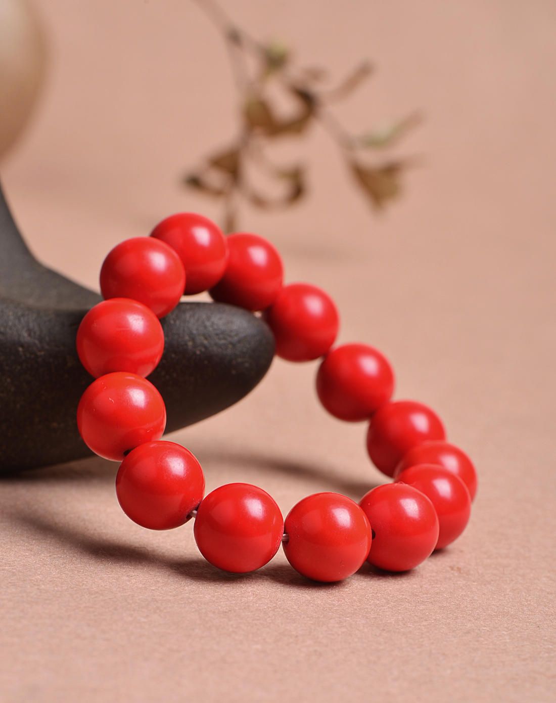 朱砂红石大圆珠单圈手链