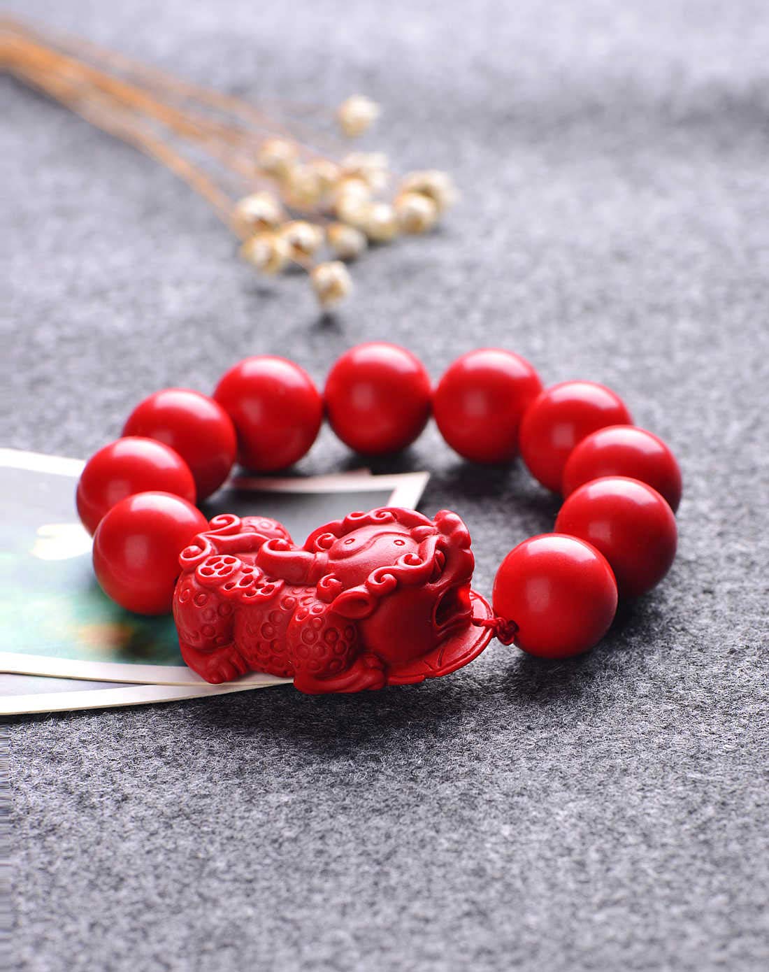 朱砂红石大圆珠单圈手链