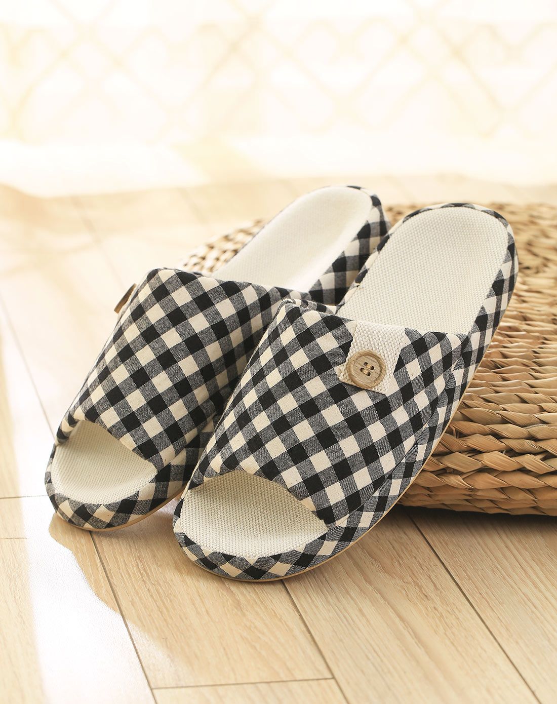 h&3白领软式家居用品专场男款藏青色格子抗菌亚麻拖鞋tx04_唯品会