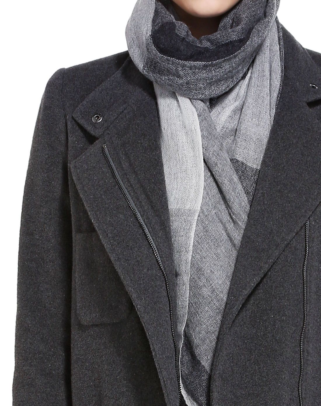 深灰色个性魅力长袖长款毛呢大衣