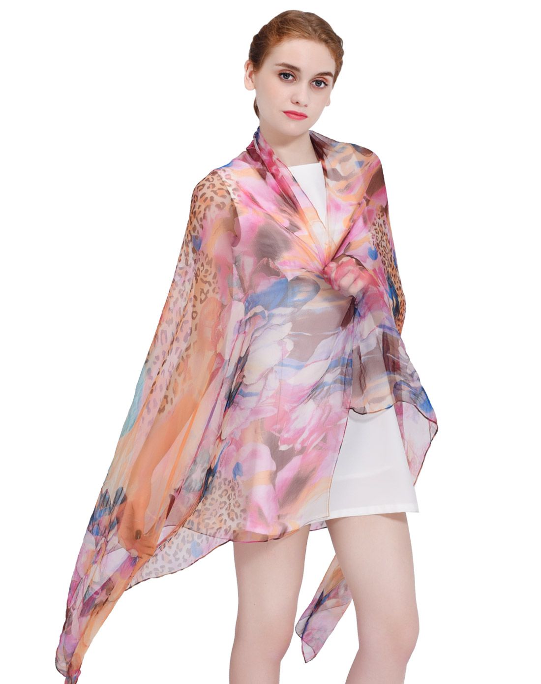 桑蚕丝乔其印花飘逸真丝雪纺超长丝巾