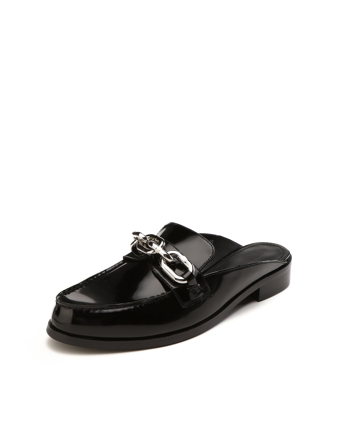 哥弟 时尚牛皮(开边珠)金属链条穆勒鞋黑色