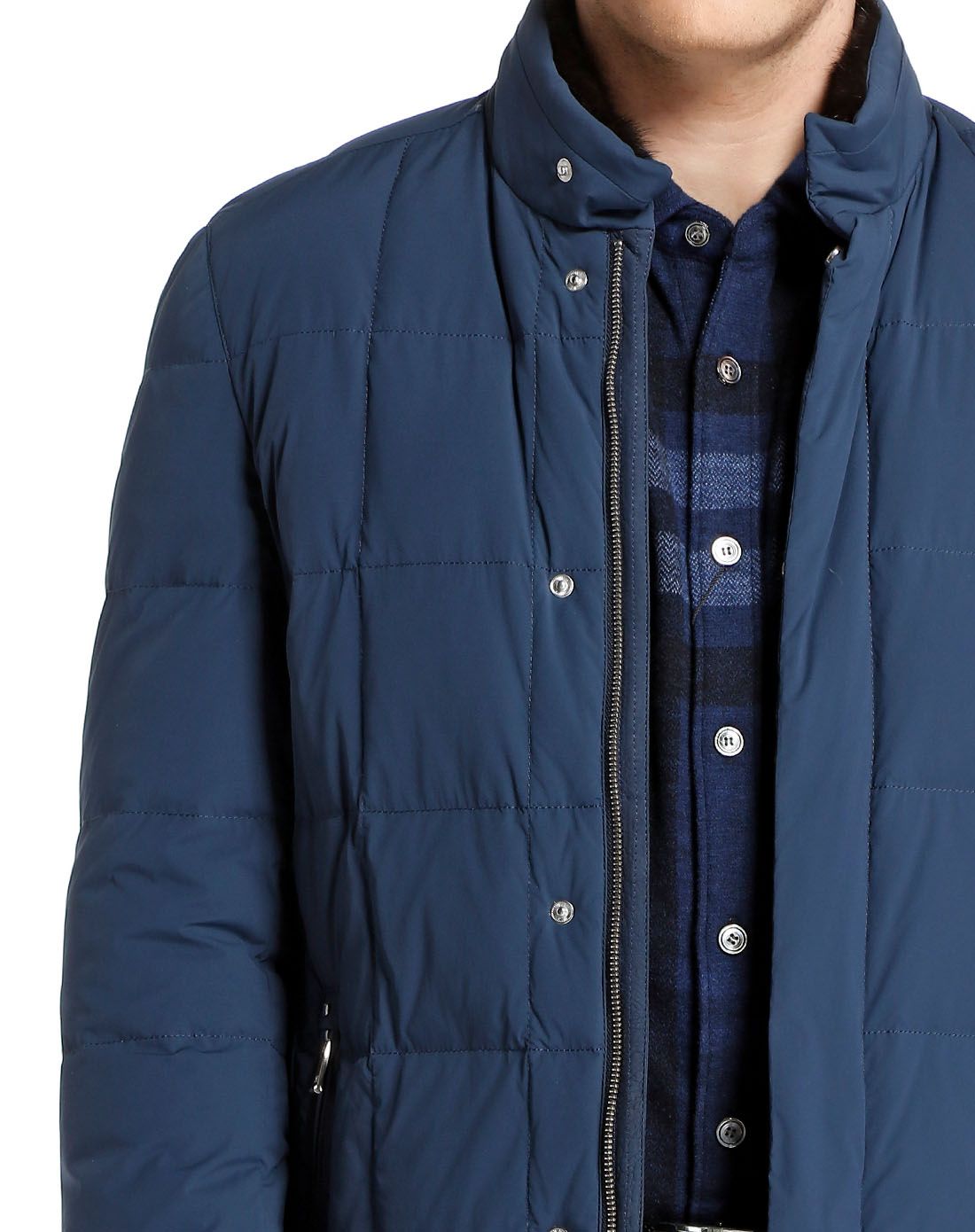 路卡迪龙&莱克代尔男装深蓝色水貂毛领简洁舒适羽绒服15414001-36