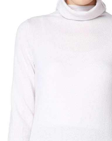 女浅雪青净色100%山羊绒堆领连衣裙