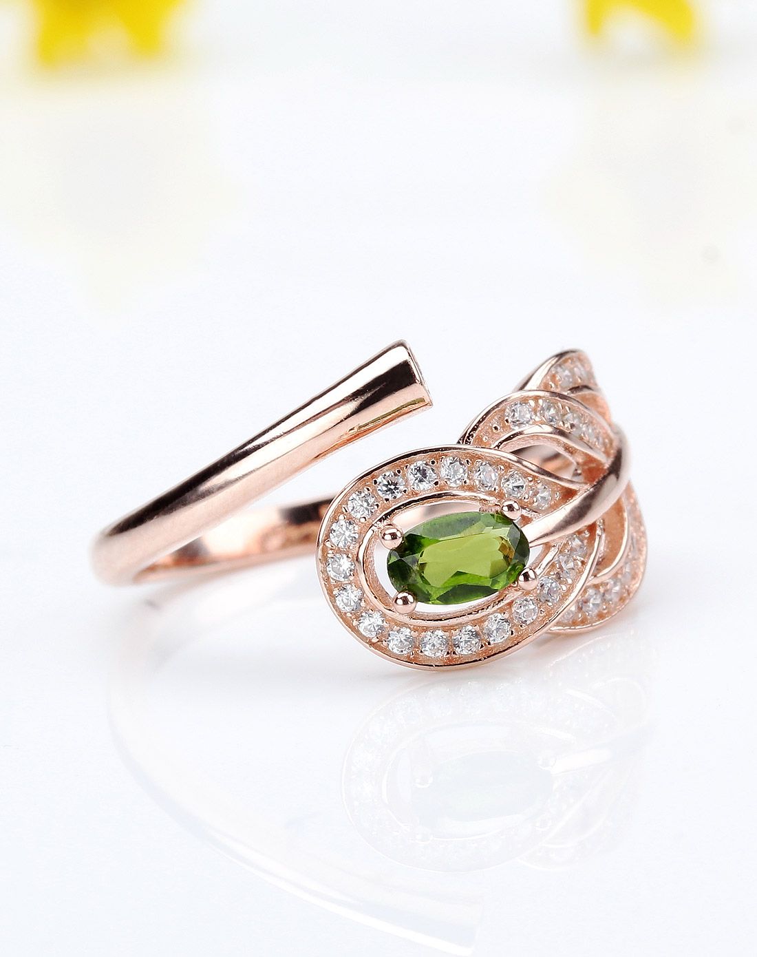 吉光凤羽925银镶透辉石开口戒指(附证书)