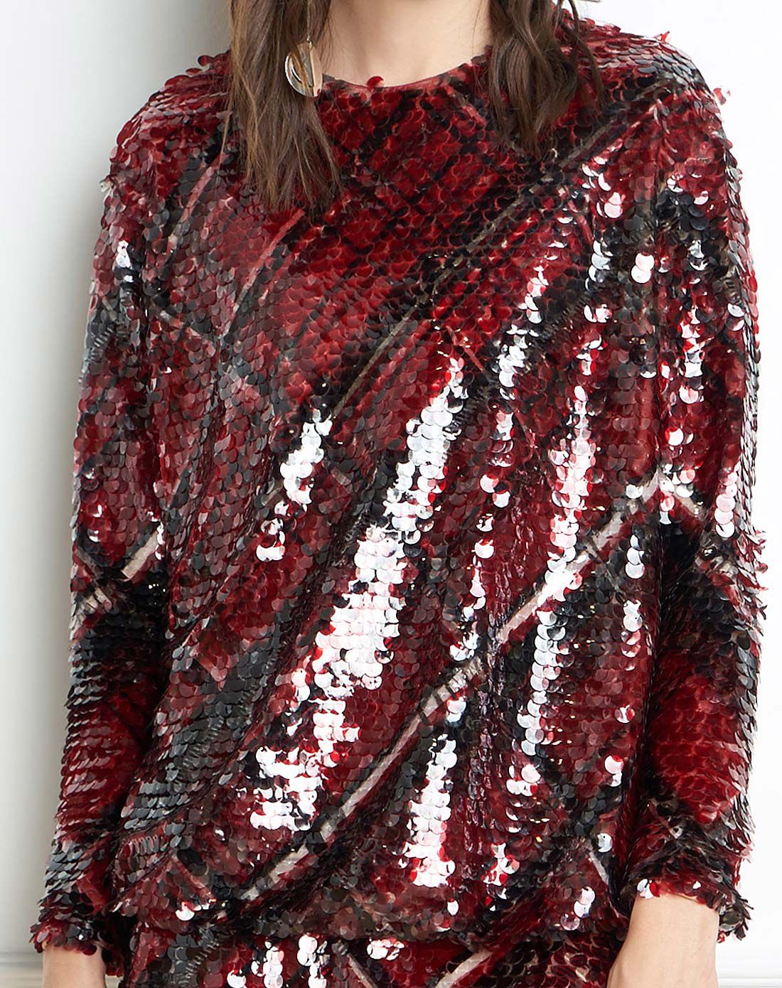 亮片鱼鳞式设计舒适圆领小上衣