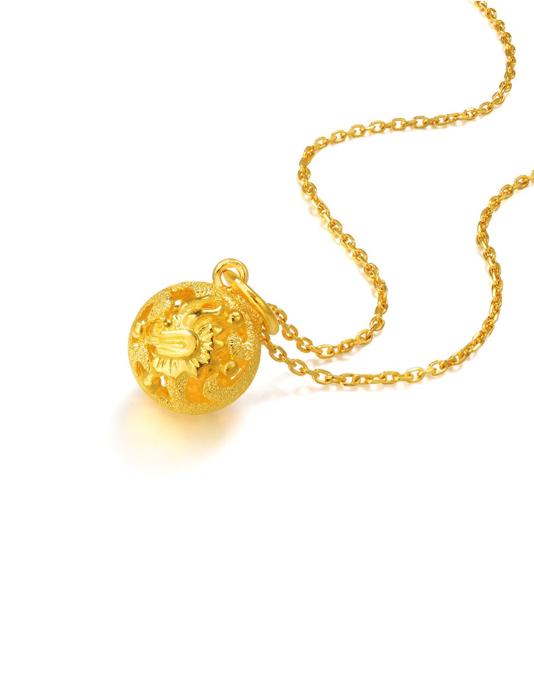 周生生 足金立体圆形龙凤吊坠(不含项链)