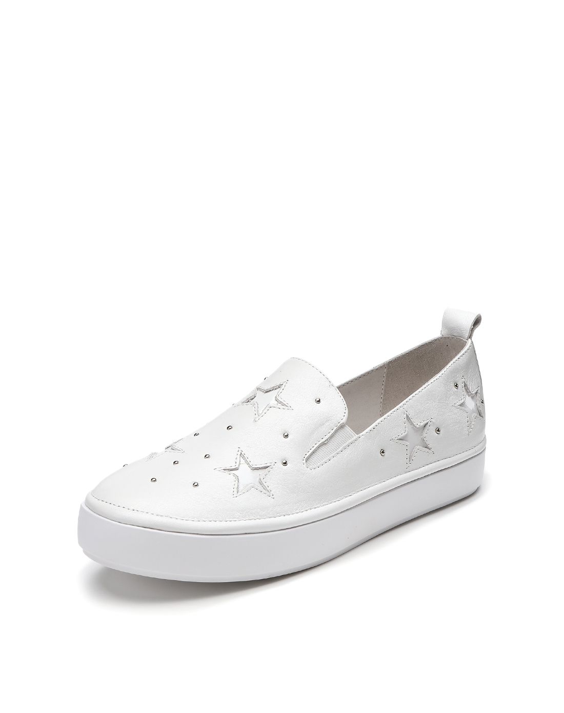 女士秋春牛皮革浅口鞋白色