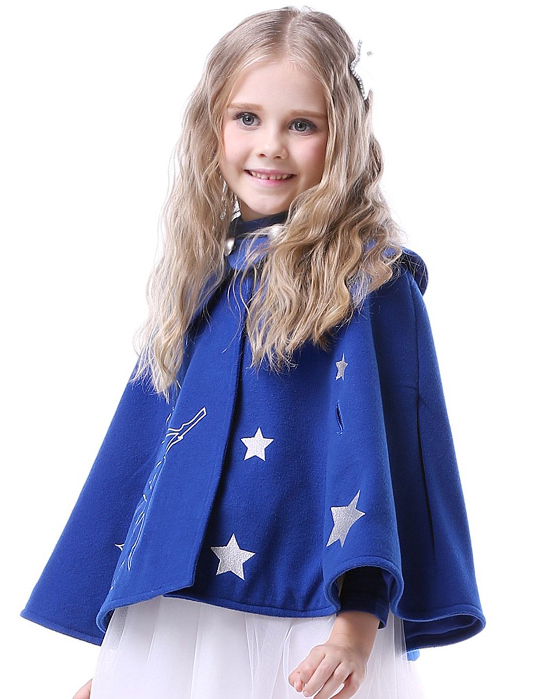 女童宝蓝小魔女斗篷风衣