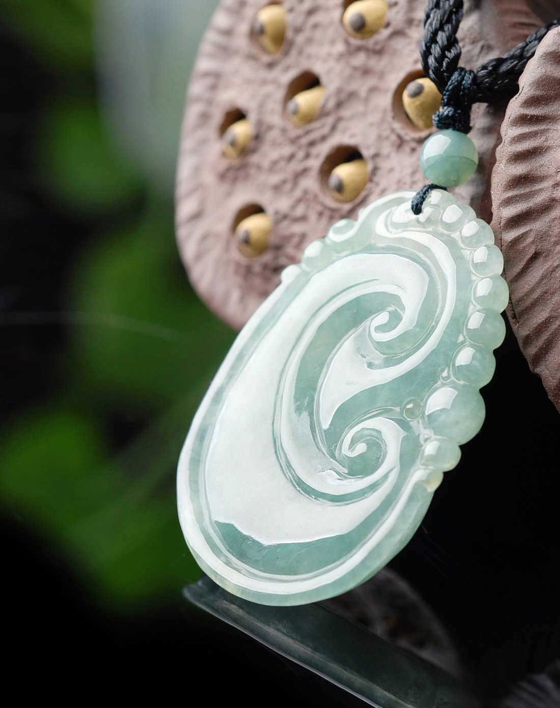 tamina 天然a货翡翠釉青祥云瑞彩吊坠(附证书)