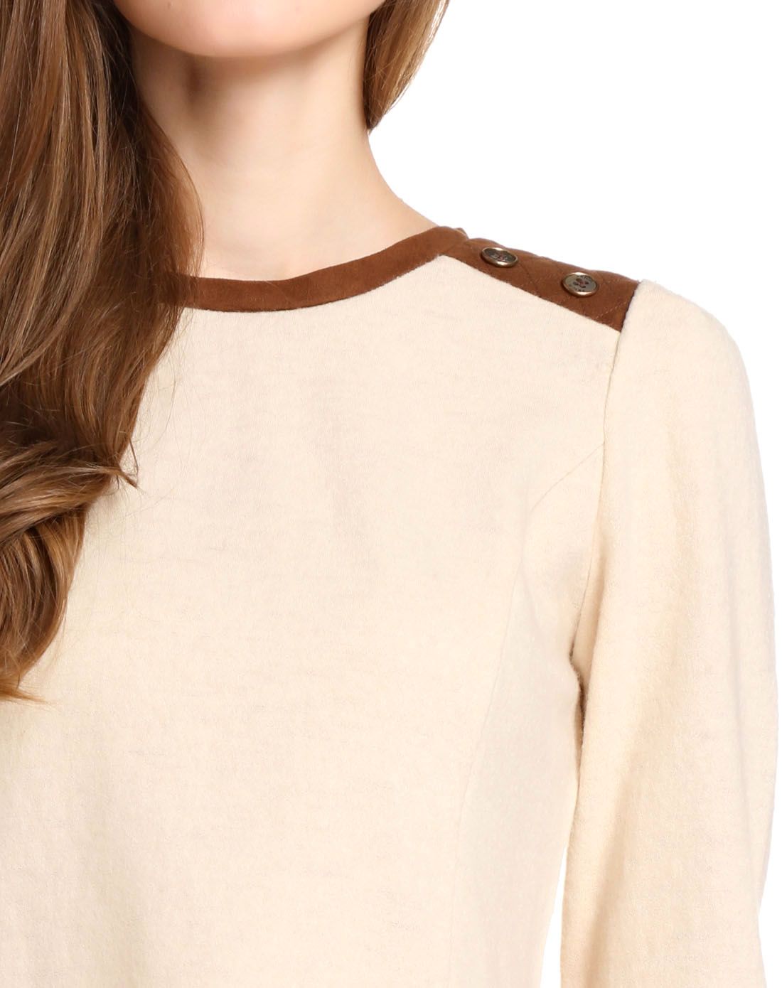 prich浅米色简约个性长袖针织上衣